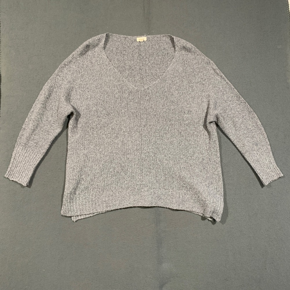 La Miel Sweater Womens Large Gray V-Neck Oversized Marled Knit Pullover Cozy